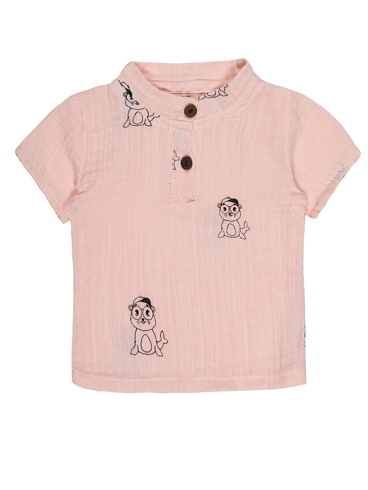Pink Cute Seal Print Co-ord Set – Organic Cotton Shirt & Shorts