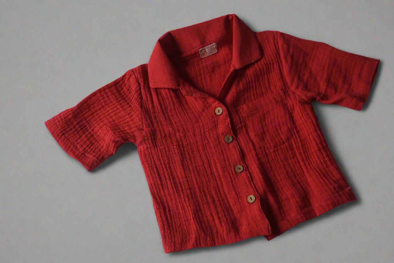 Organic Cotton Collared Baby Shirt – Ruby Red