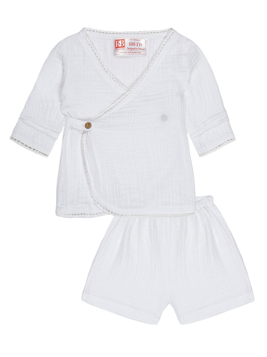 White Wrap Co-ord Set – Organic Cotton Top & Shorts