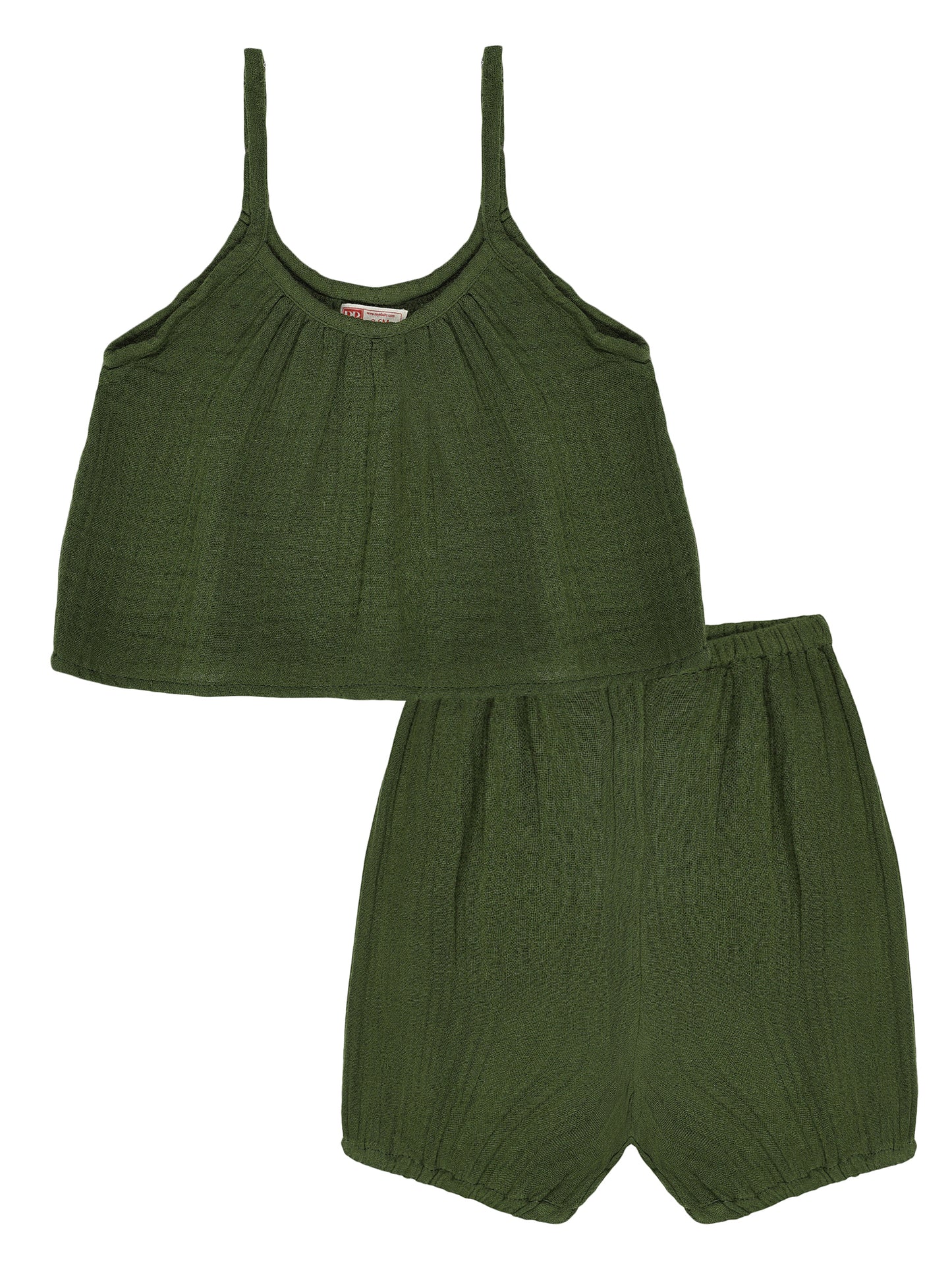 Olive Green Organic Cotton Co-ord Set – Strappy Top & Bloomers