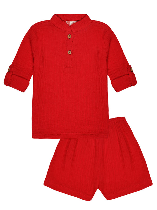 Ruby Red Co-ord Set – Organic Cotton Shirt & Shorts