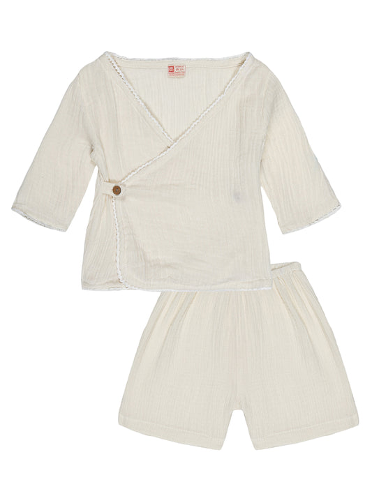 Natural Cream Wrap Co-ord Set – Organic Cotton Shirt & Shorts