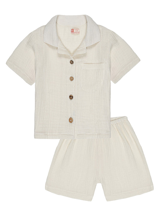 Beige Co-ord Set – Organic Cotton Shirt & Shorts Set