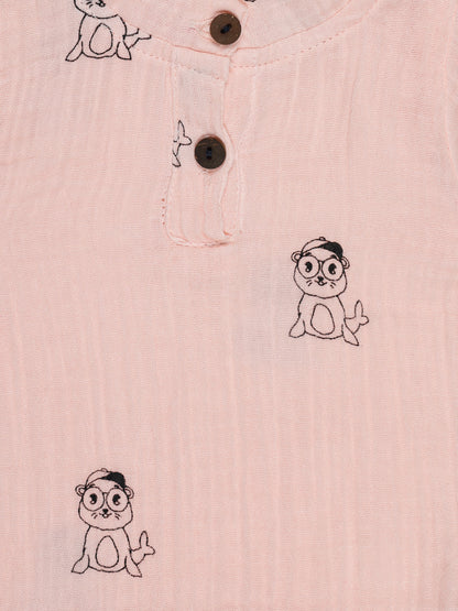 Pink Cute Seal Print Co-ord Set – Organic Cotton Shirt & Shorts